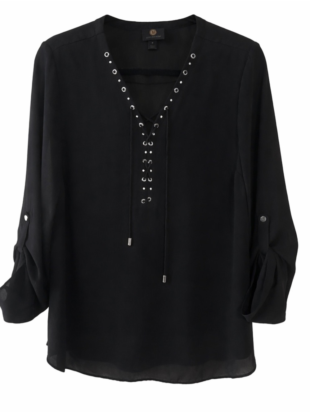 JM Collection Black Lace-Up V-Neck Tunic Top